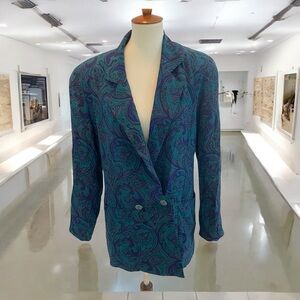 Vintage 90s * Elegant Blue Paisley Women's Blazer by GEOFFREY ALEXANDER! Silk‎
